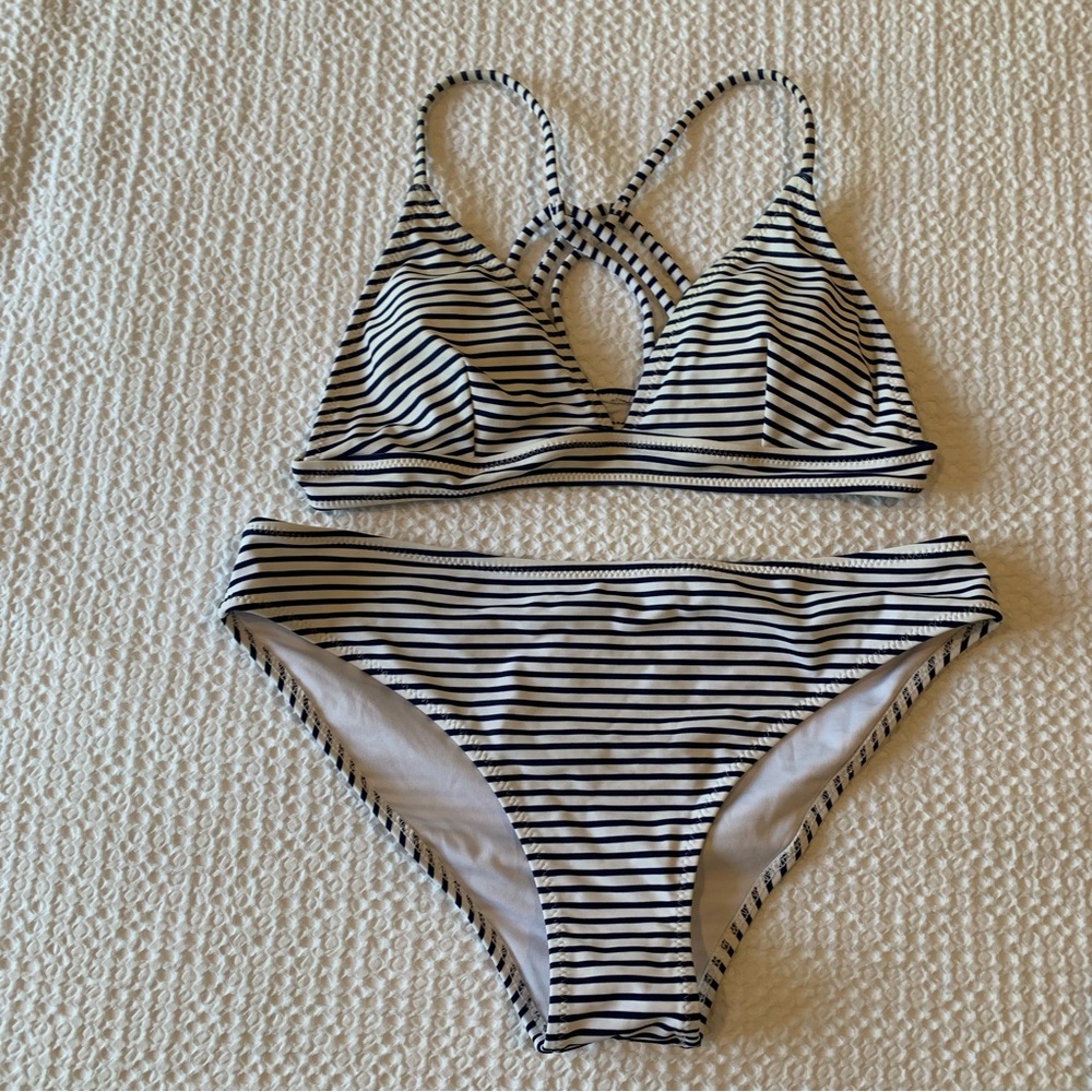 Cupshe Navy and White Striped Bikini Set, small
